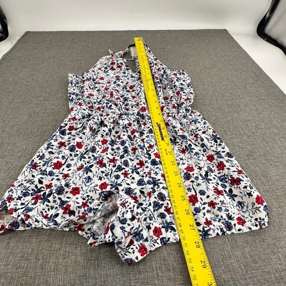 Joe B Floral Romper Sleeveless Cinched Waist Keyhole Neckline Large White Red Bl - Picture 7 of 14